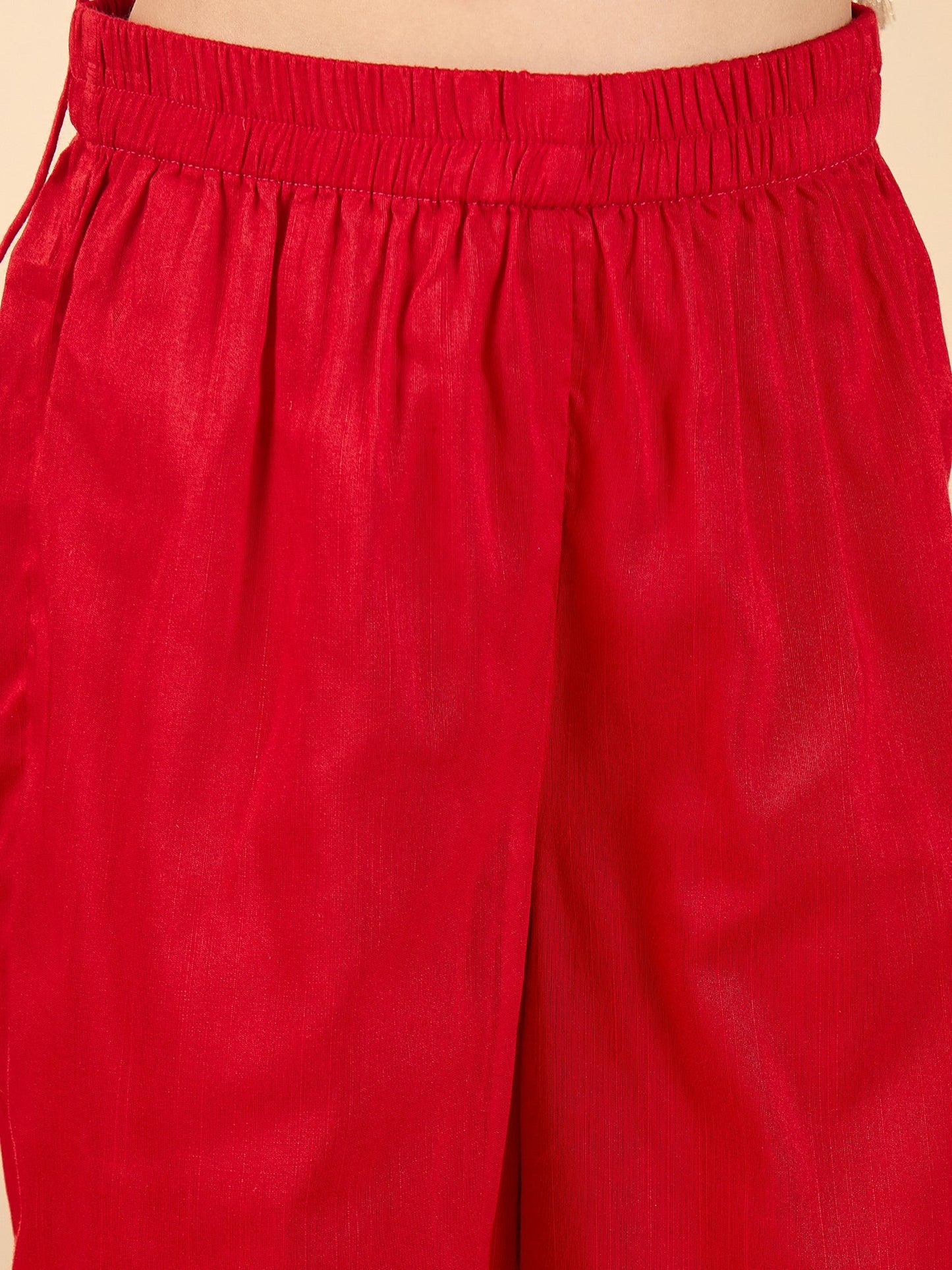 Girls Above Knee Embroidery Kurti Set - Red