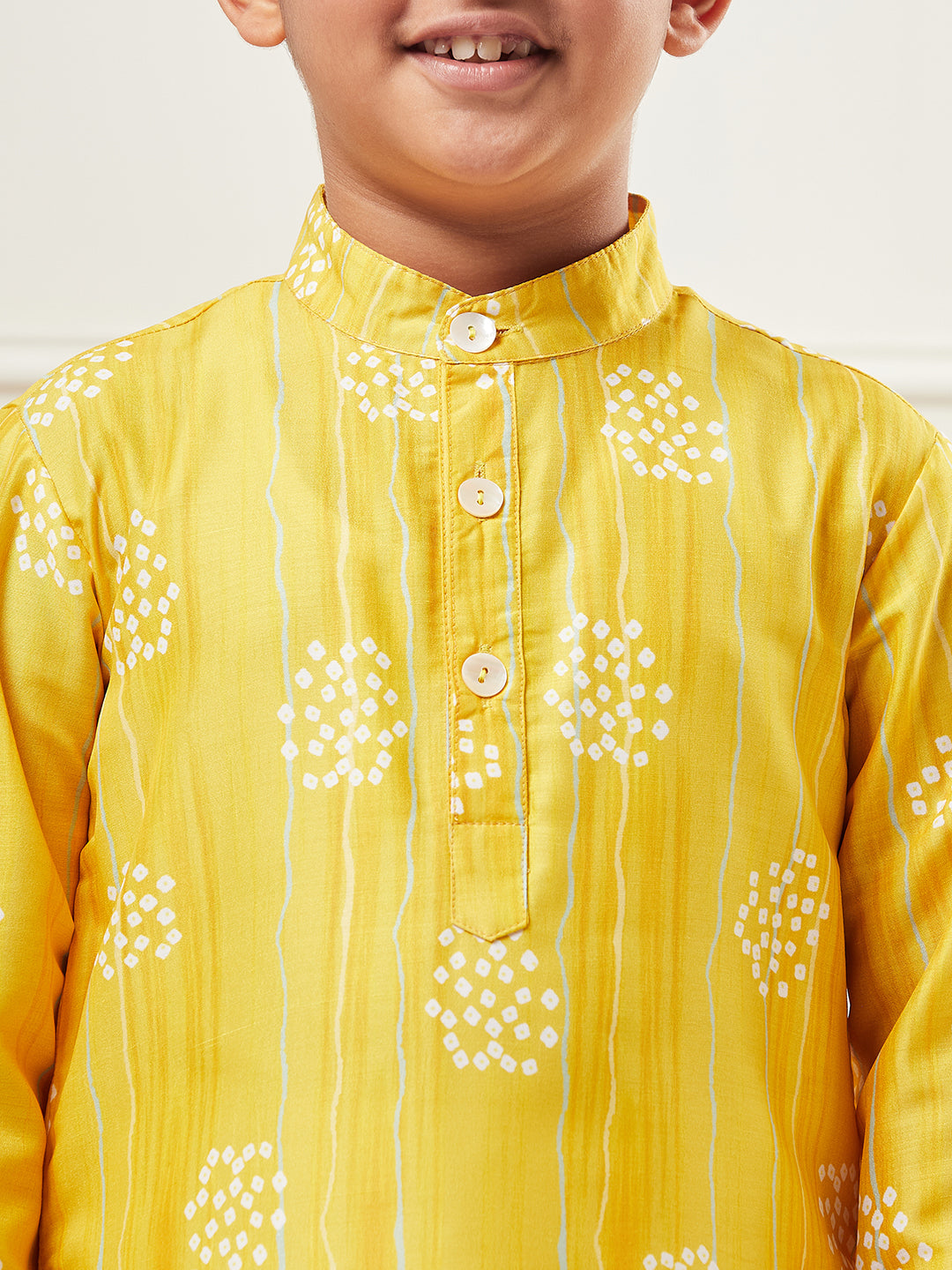 Boys Yellow Printed Polyester Kurta Set