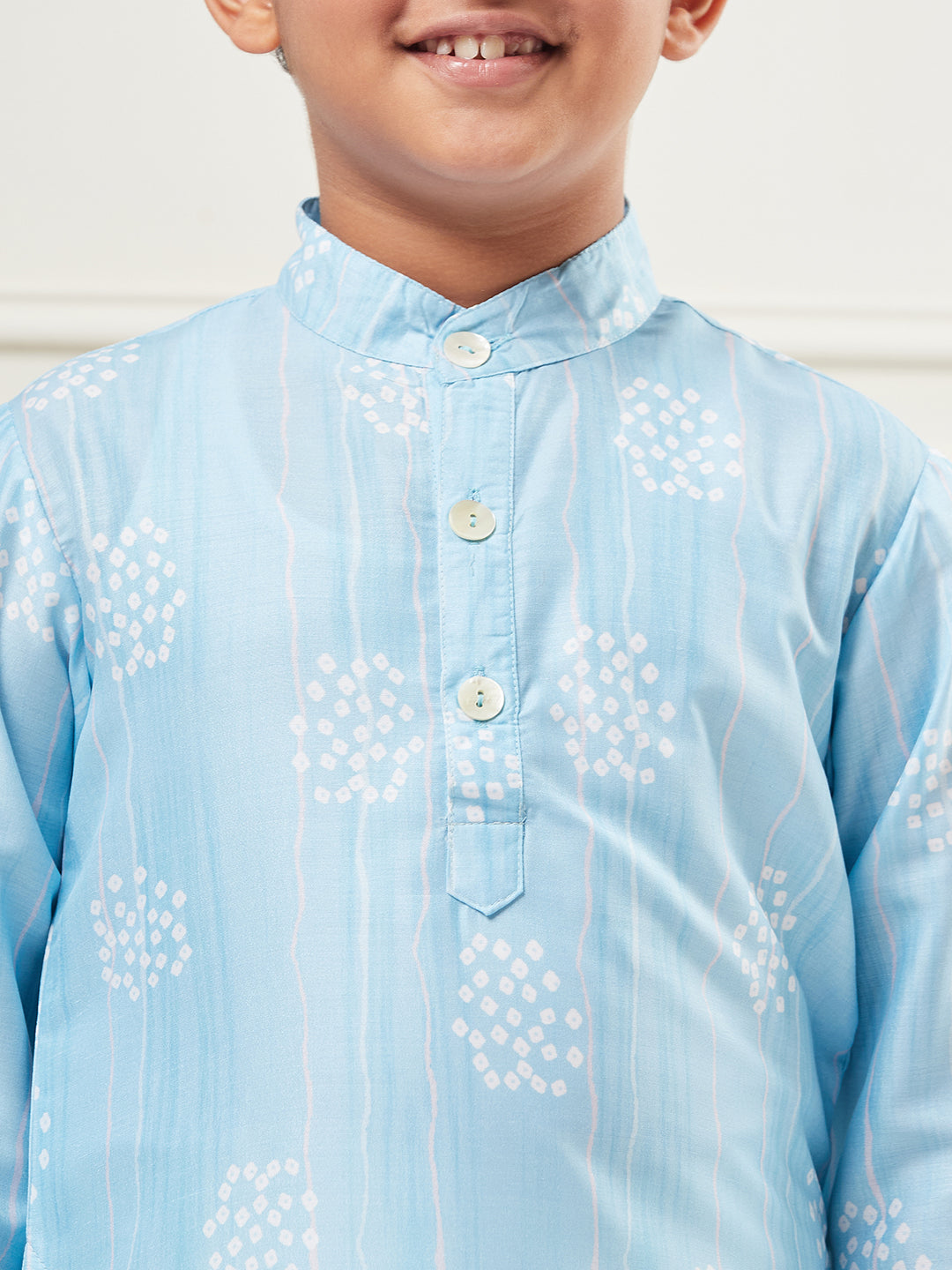 Boys Blue Printed Polyester Kurta Set