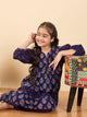 Girls Above Knee All over Print Kurti Set - Blue