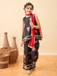 Girls Hip Length Embroidery Kurti Set - Black