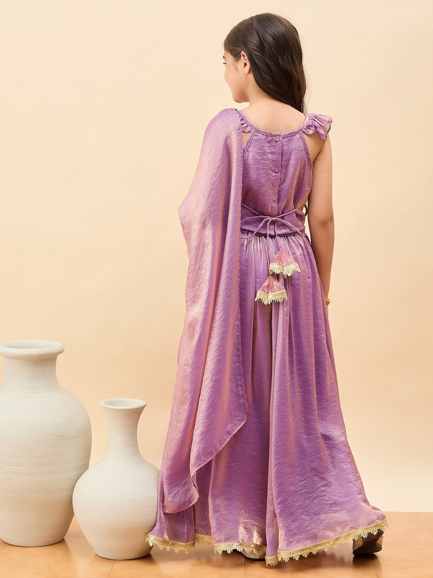 Girls Waist Length Embroidery Lehenga Choli - Purple
