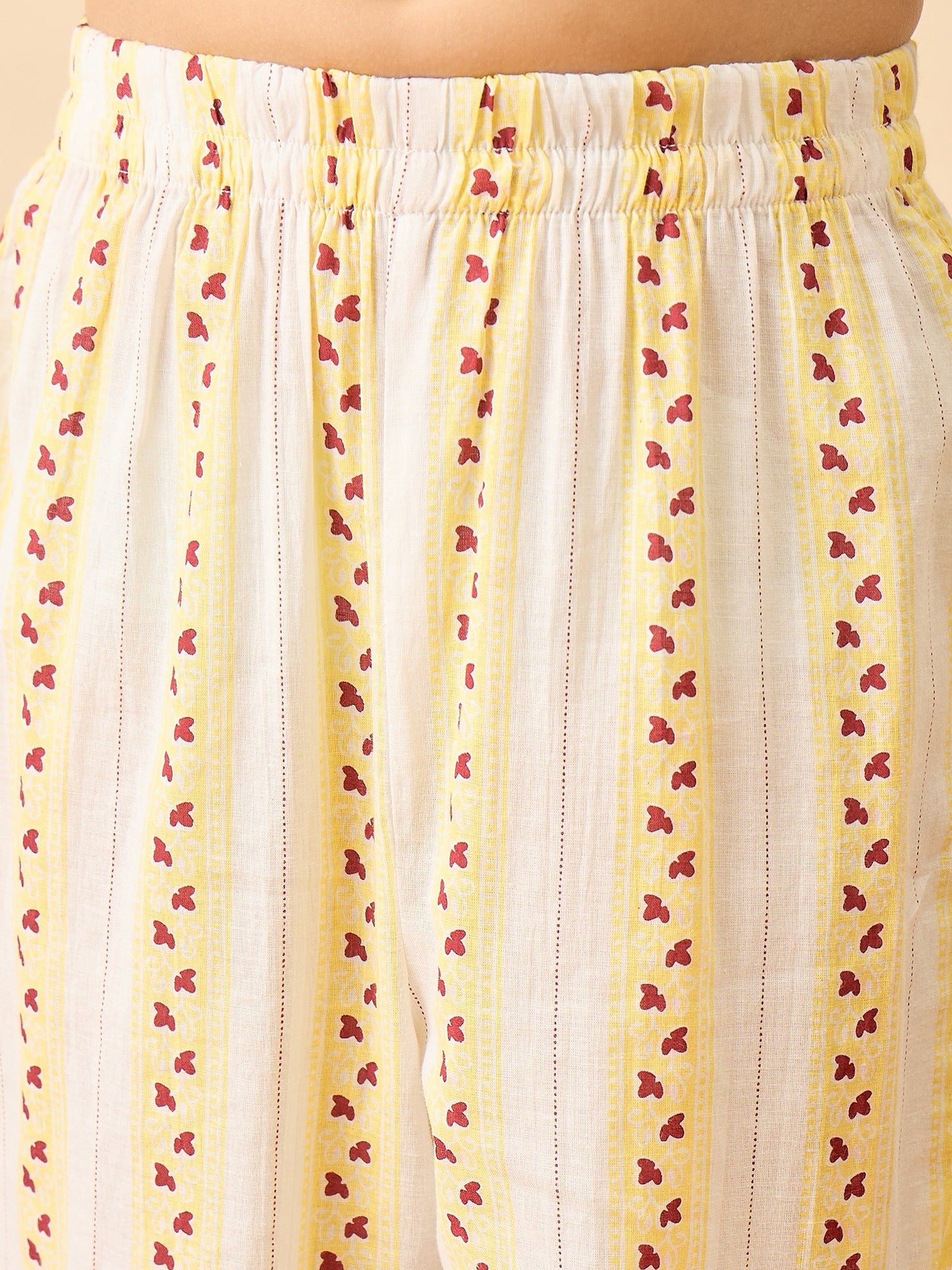 Girls Above Knee Printed Kurti Set - Yellow