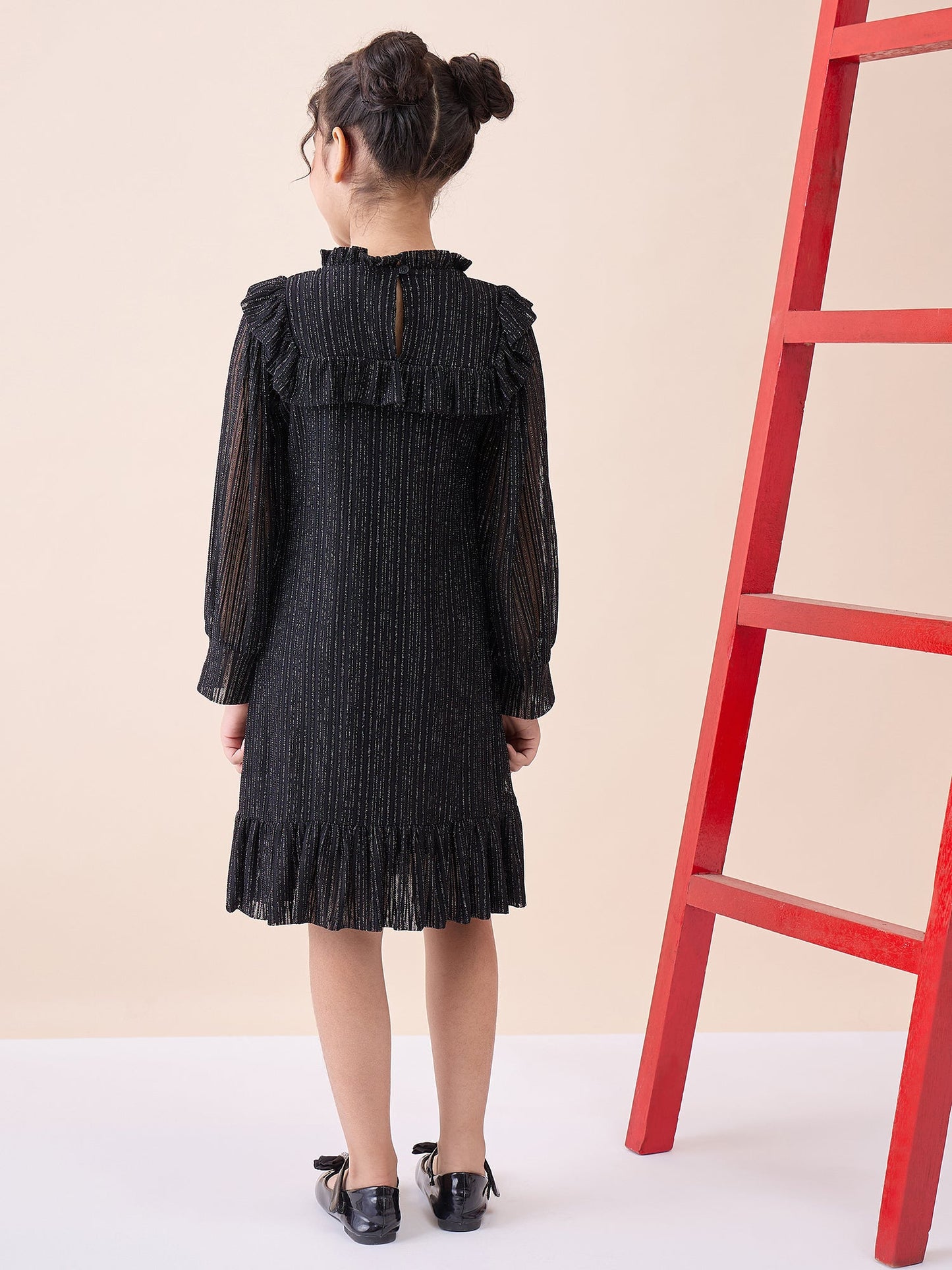 Girls Knee Length Solid Dress - Black