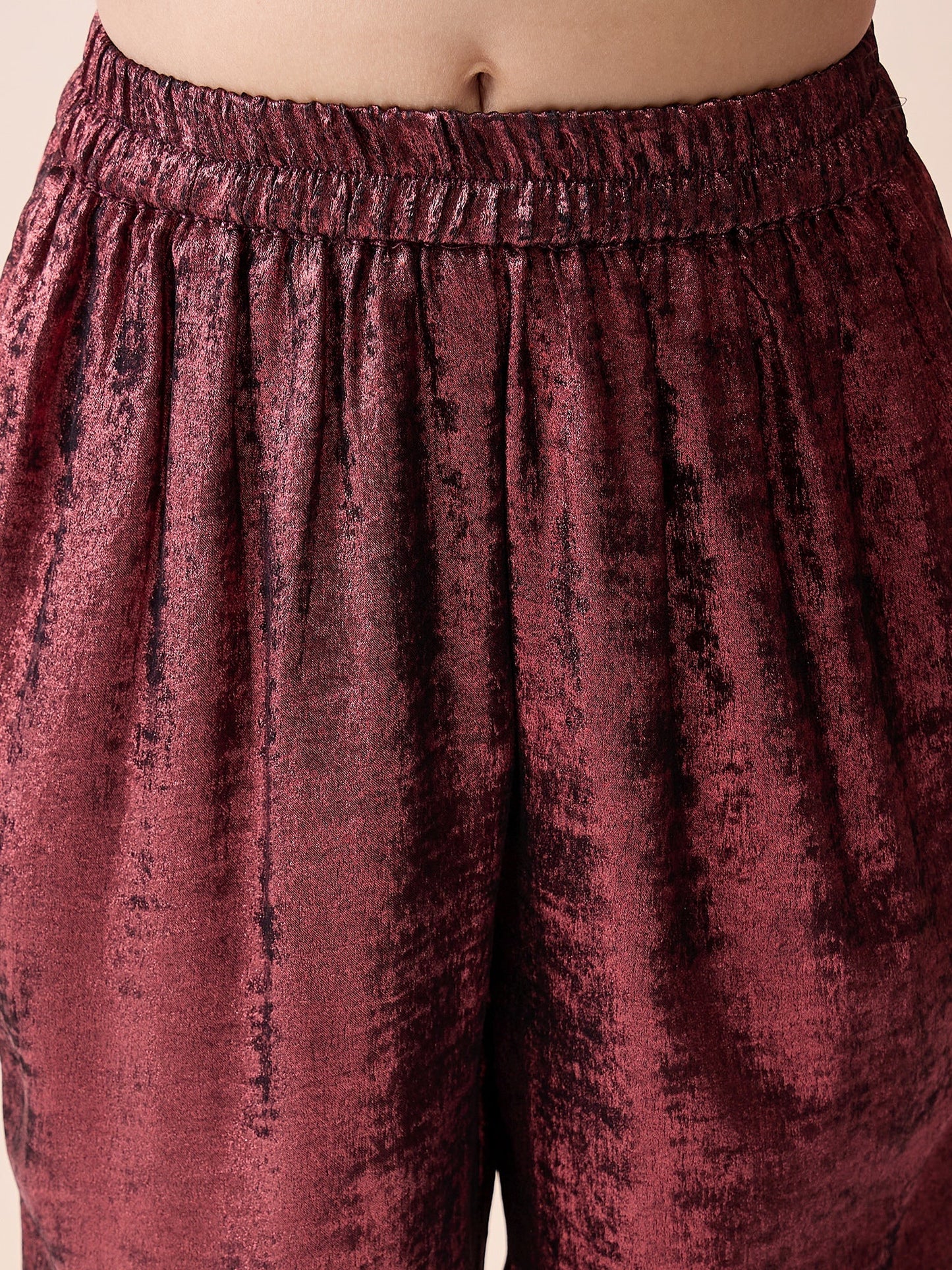 Girls Ankle Length Solid Top With Pants - Maroon