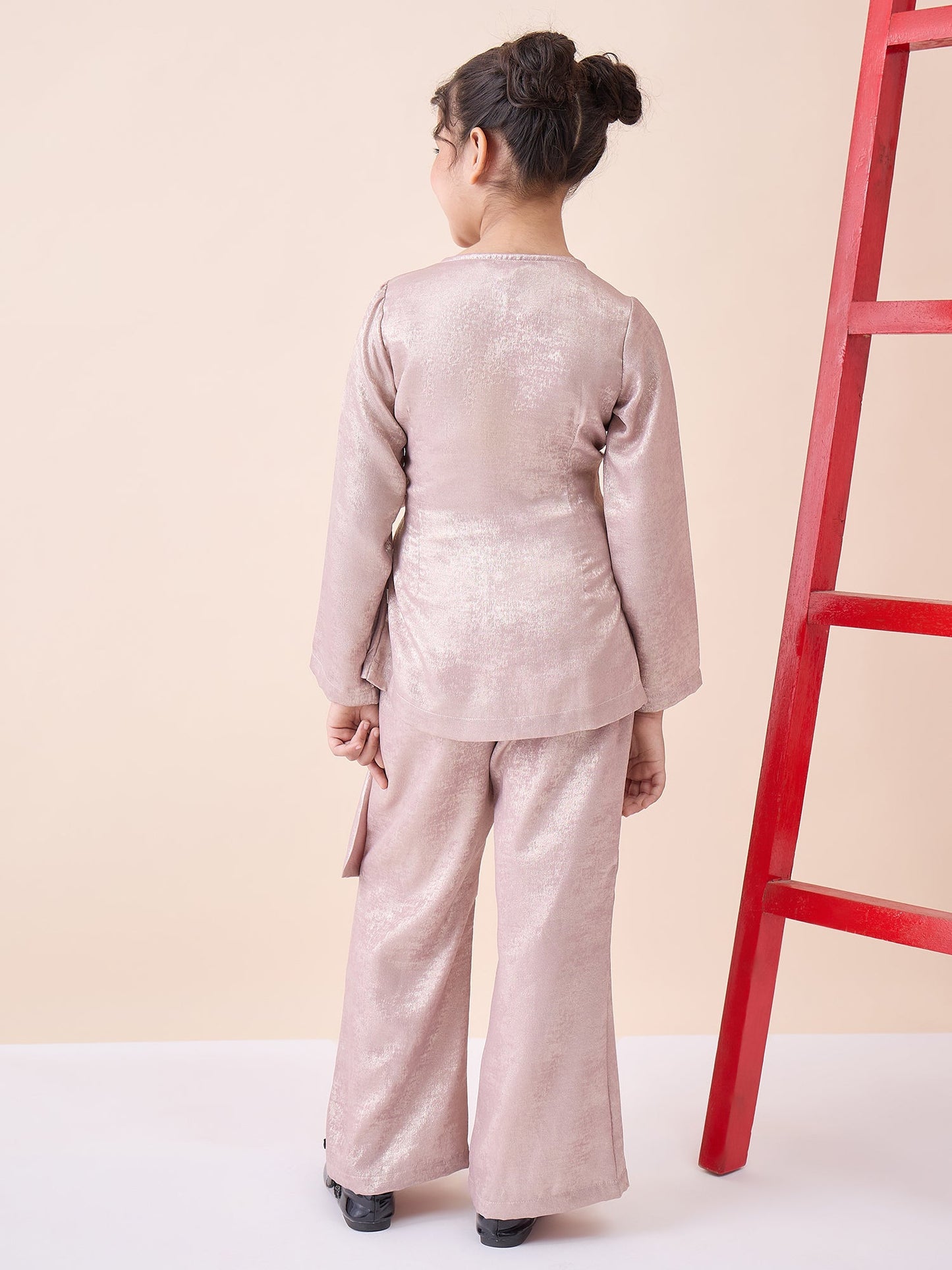 Girls Ankle Length Solid Top With Pants - Pink