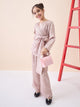 Girls Ankle Length Solid Top With Pants - Pink