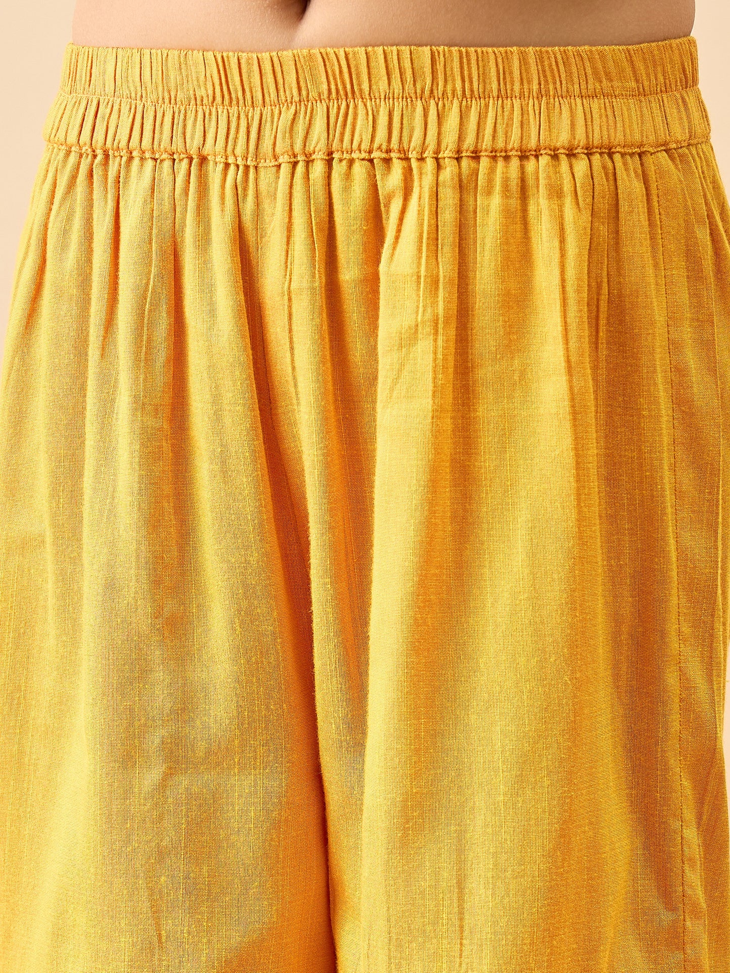Girls Mid Thigh Embroidery Kurti Set - Yellow
