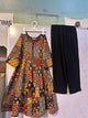 Girls Below Knee All over Print Kurti Set - Multi