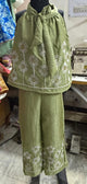 Girls Hip Length Embroidery Top With Pants - Green