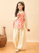 Girls Hip Length Printed Top With Pants - Pink
